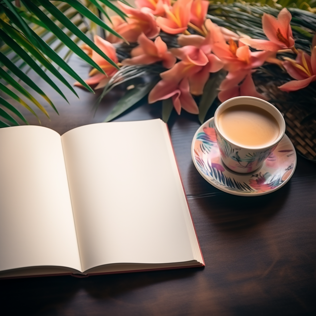 Taza libro flores tropicales embarazo feliz empoderado maternidad autentica programa online psicologia perinatal